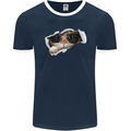 A Funny Cat Peeking From a Ripped Top Mens Ringer T-Shirt FotL Navy Blue/White