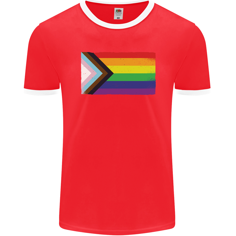 LGBTQ Flag Gay Pride Awareness Day LGBTQ Mens Ringer T-Shirt FotL Red/White