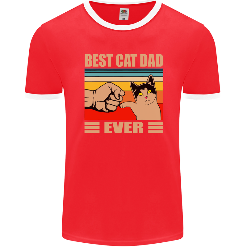 Best Cat Dad Ever Funny Father's Day Mens Ringer T-Shirt FotL Red/White