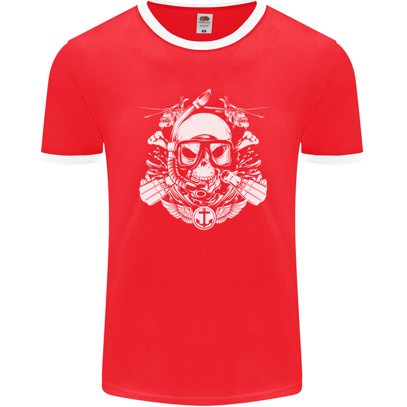 Marine Scuba Diver Navy Seals SBS Diving Mens Ringer T-Shirt FotL Red/White