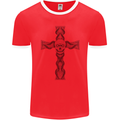 A Gothic Skull and Tentacles on a Cross Mens Ringer T-Shirt FotL Red/White