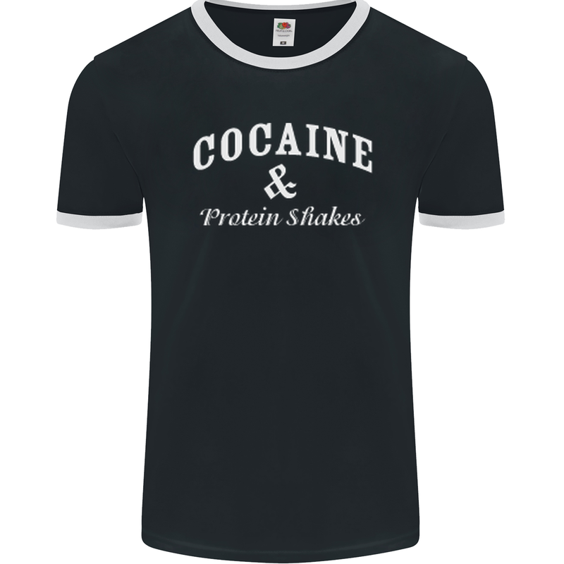 Cocaine and Protein Shakes Gym Drugs Funny Mens Ringer T-Shirt FotL Black/White