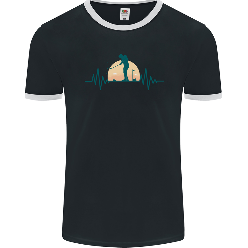 Golf Heartbeat Pulse Mens Ringer T-Shirt FotL Black/White