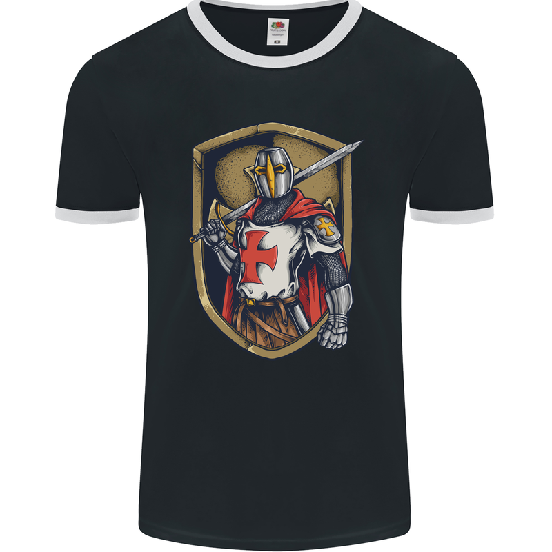 Knights Templar England St Georges Day Mens Ringer T-Shirt FotL Black/White