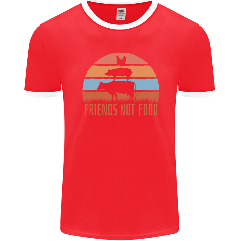 Vegetarian Animals Friends Not Food Vegan 2 Mens Ringer T-Shirt FotL Red/White