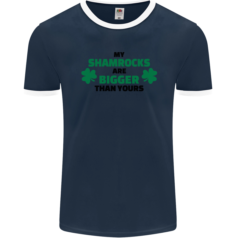 My Shamrocks Funny St. Patrick's Day Boobs Mens Ringer T-Shirt FotL Navy Blue/White