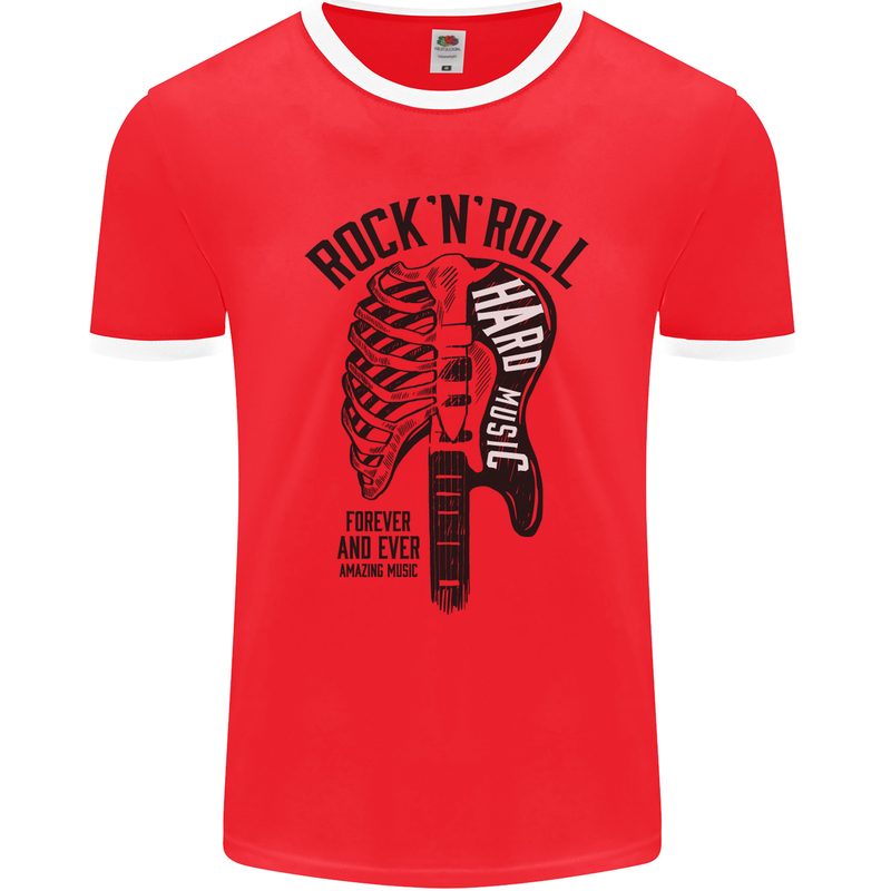 Rock N Roll Forever and Ever Guitar Mens Ringer T-Shirt FotL Red/White