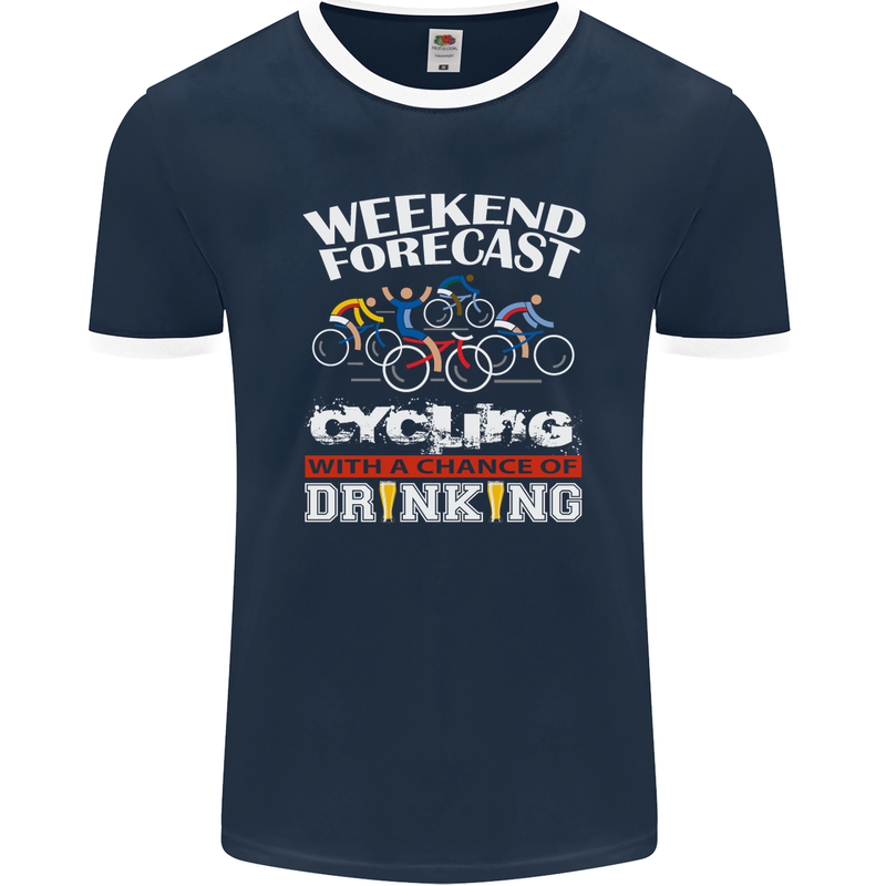 Weekend Forecast Cycling Cyclist Funny Mens Ringer T-Shirt FotL Navy Blue/White