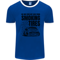 Car Drifting Burning Tires Mens Ringer T-Shirt Royal Blue/White