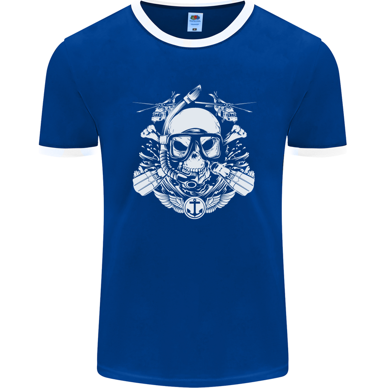 Marine Scuba Diver Navy Seals SBS Diving Mens Ringer T-Shirt FotL Royal Blue/White