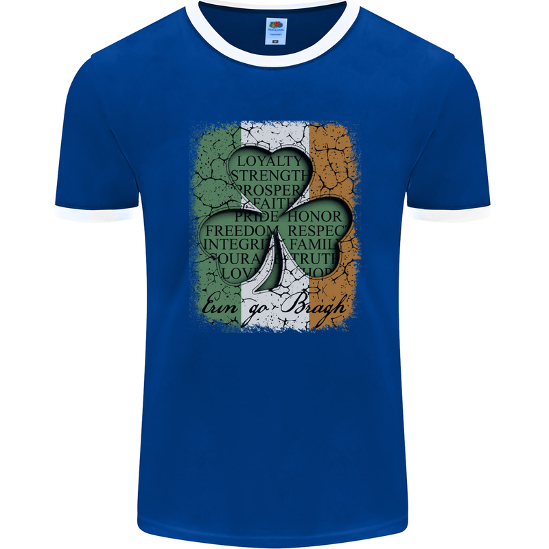 St Patricks Day Shamrock 3 Leaf Clover Mens Ringer T-Shirt FotL Royal Blue/White
