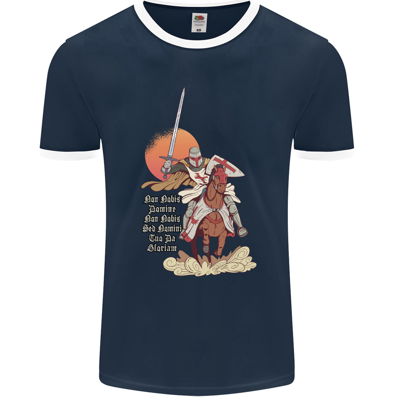 Knights Templar on a Horse Mens Ringer T-Shirt FotL Navy Blue/White