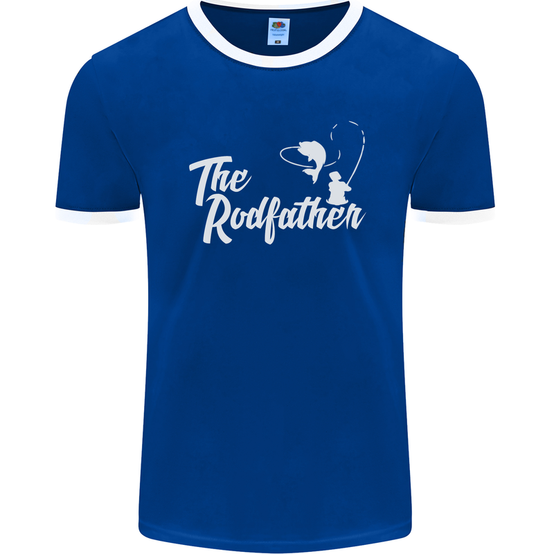 The Rodfather Funny Fishing Rod Father Mens Ringer T-Shirt FotL Royal Blue/White