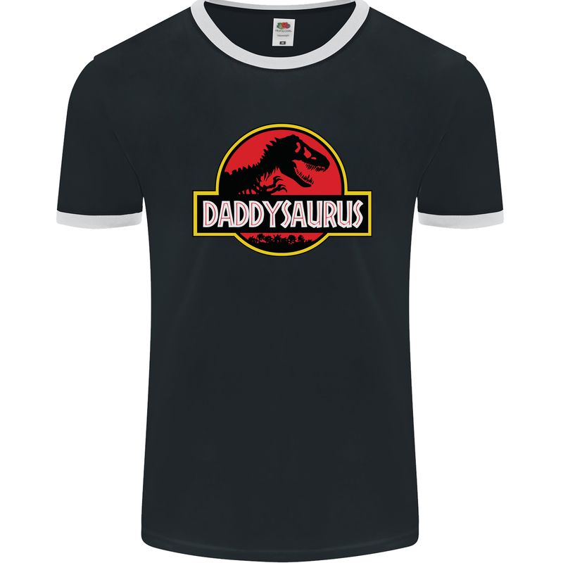 Daddysaurus Funny Father's Day Daddy Mens Ringer T-Shirt FotL Black/White