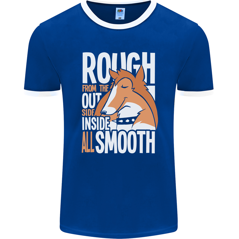 Rough Collie Inside All Smooth Funny Mens Ringer T-Shirt FotL Royal Blue/White