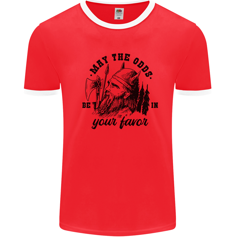 Viking May the Odds Be In Your Favour Mens White Ringer T-Shirt Red/White