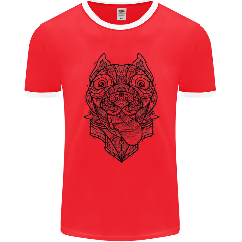 Pitbull Mandala Art Dog Lover Mens Ringer T-Shirt FotL Red/White