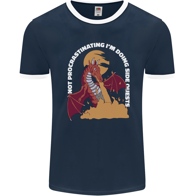 Side Quests Funny Role Playing Games RPG Mens Ringer T-Shirt FotL Navy Blue/White