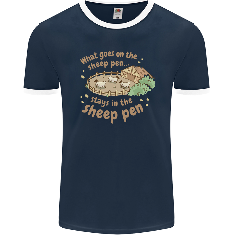 What Goes On In the Sheep Pen Farming Mens Ringer T-Shirt FotL Navy Blue/White