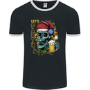 Christmas Party Skull Drinking Beer Alcohol Mens Ringer T-Shirt FotL Black/White