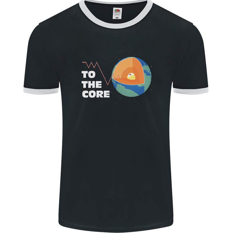 To the Core Climate Change ECG Heart Pulse Mens Ringer T-Shirt FotL Black/White