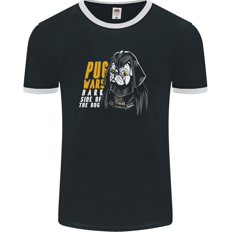 Pug Wars Funny Parody Dog Mens Ringer T-Shirt FotL Black/White