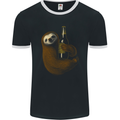 A Sloth With a Bottle of Beer Wine Cider Alcohol Mens Ringer T-Shirt FotL Black/White