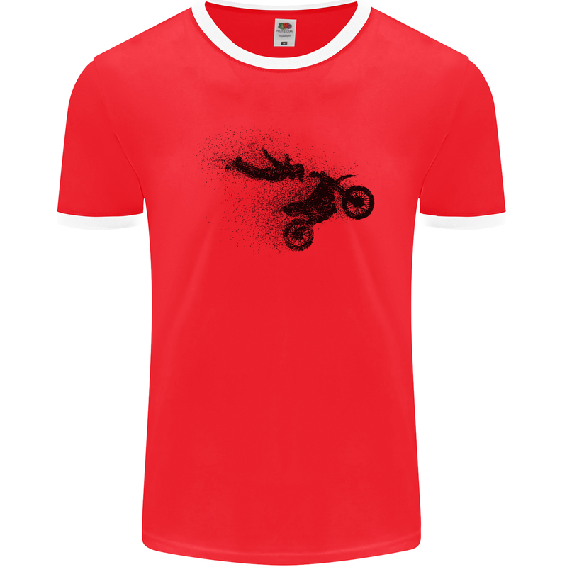 Abstract Motocross Rider Dirt Bike Mens Ringer T-Shirt FotL Red/White