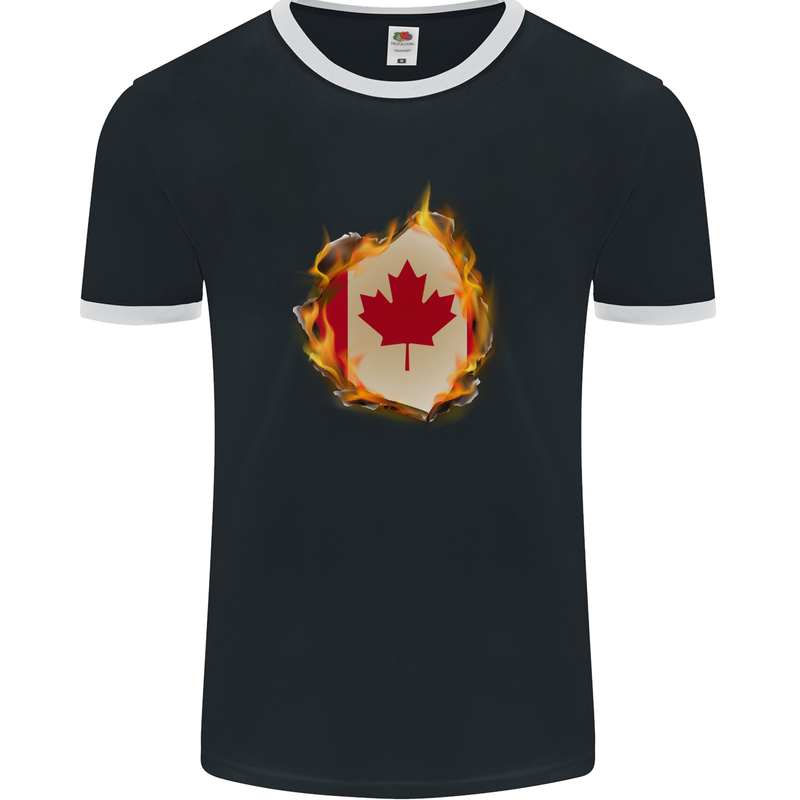 The Canadian Maple Leaf Flag Fire Canada Mens Ringer T-Shirt FotL Black/White