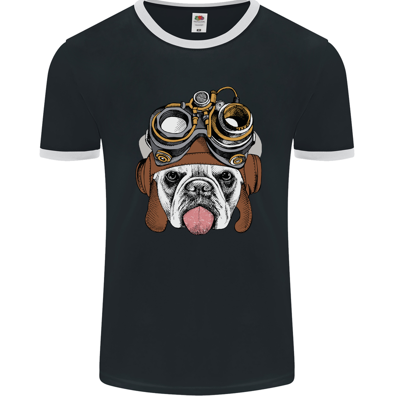 Steampunk Bulldog Mens Ringer T-Shirt FotL Black/White