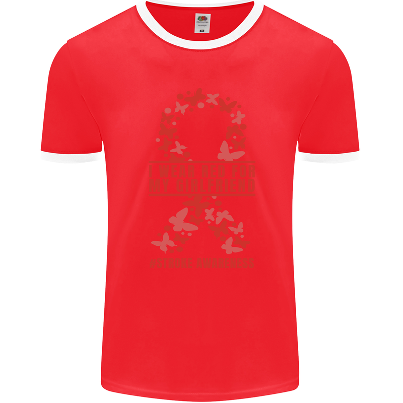 Wear Red For My Girlfriend Stroke Awareness Mens Ringer T-Shirt FotL Red/White