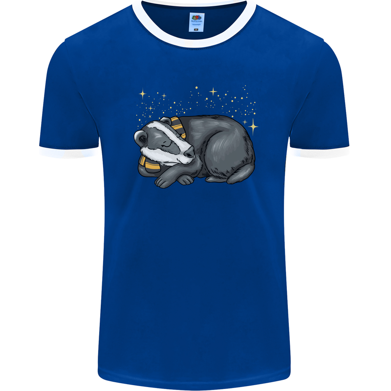 A Sleeping Badger Mens Ringer T-Shirt FotL Royal Blue/White