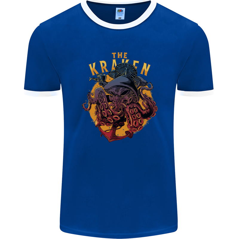 The Kraken Octopus Cthulhu Scuba Diving Mens Ringer T-Shirt FotL Royal Blue/White