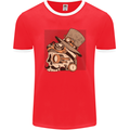 Steampunk Skull With Moustache Mens Ringer T-Shirt FotL Red/White