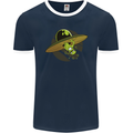 A Funny Alien Stuck in a UFO Flying Saucer Mens Ringer T-Shirt FotL Navy Blue/White