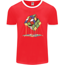 Dripping Rubik Cube Funny Puzzle Mens Ringer T-Shirt FotL Red/White