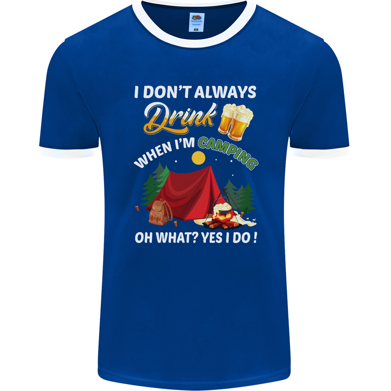 Camping Funny Alcohol Beer Camper Mens Ringer T-Shirt FotL Royal Blue/White