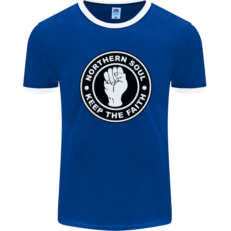 Northern Soul Keeping the Faith Mens Ringer T-Shirt FotL Royal Blue/White