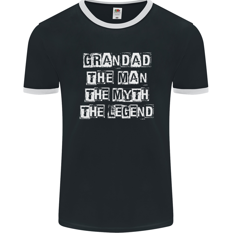 Grandad the Man Myth Legend Funny Mens Ringer T-Shirt FotL Black/White