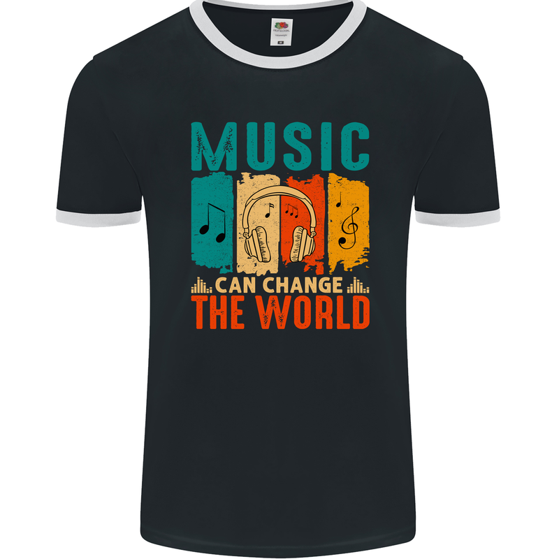 Music Can Change the World Mens Ringer T-Shirt FotL Black/White