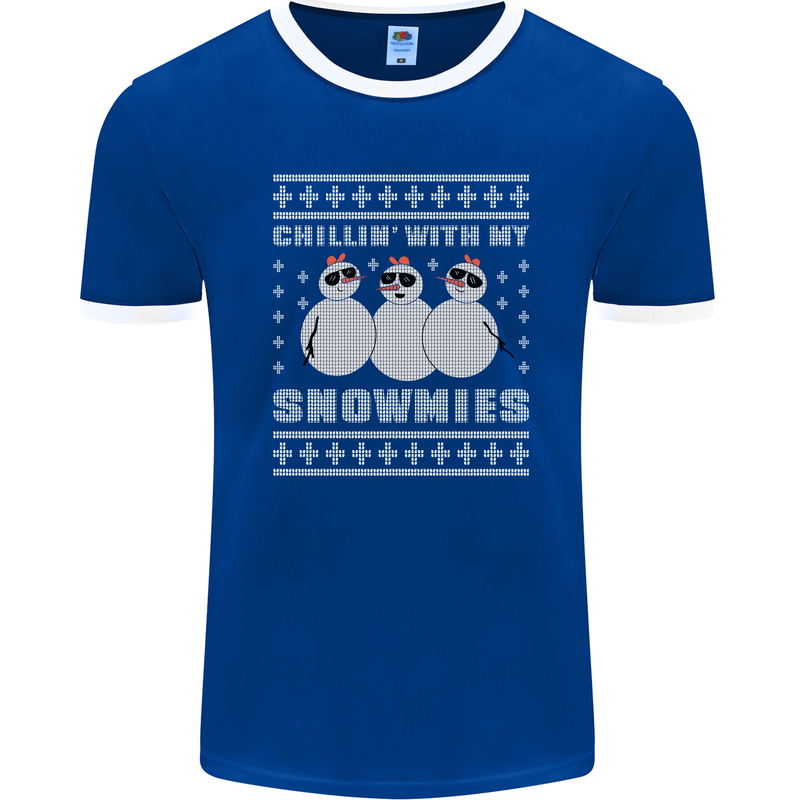 Chillin With My Snowmies Funny Christmas Mens Ringer T-Shirt FotL Royal Blue/White