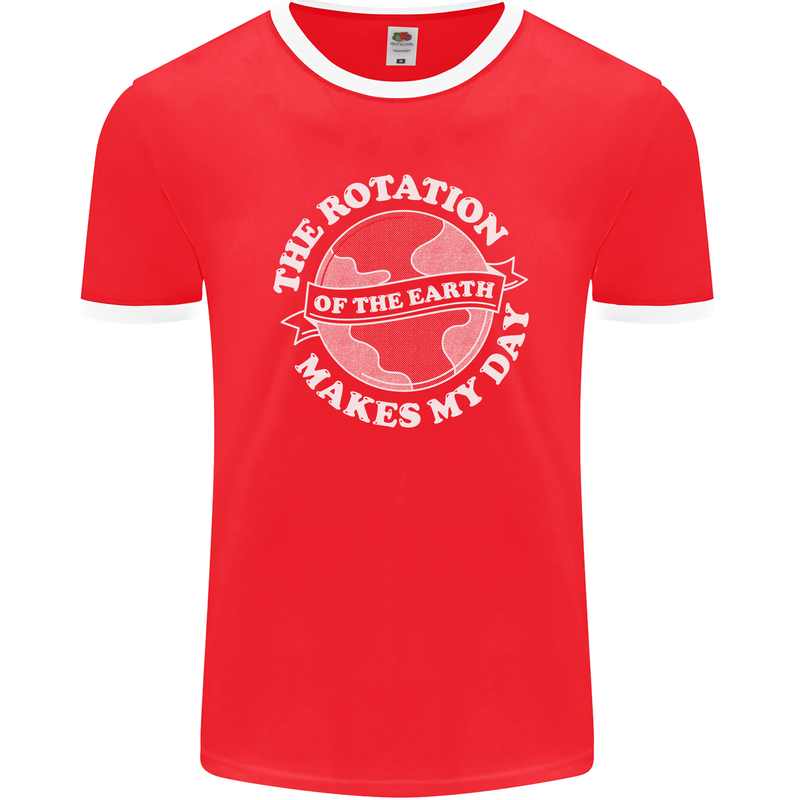 Earth Rotation Astronomy Planets Mens Ringer T-Shirt FotL Red/White