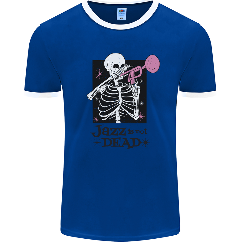 Jazz is Not Dead Skeleton Mens Ringer T-Shirt FotL Royal Blue/White