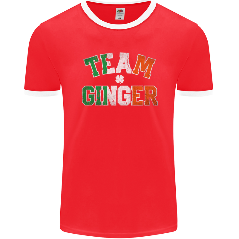 St Patricks Day Team Ginger Funny Irish Mens Ringer T-Shirt FotL Red/White