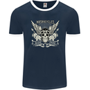 Motorcycles Ride Hard Biker Skull Motorbike Mens Ringer T-Shirt FotL Navy Blue/White