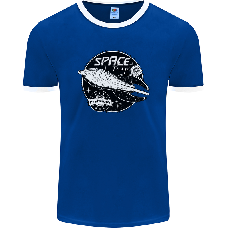 Space Trip Rocket Ship Astronaut Mens Ringer T-Shirt FotL Royal Blue/White