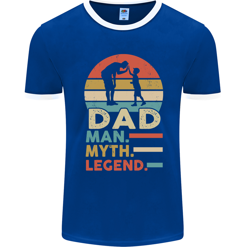 Dad Man Myth Legend Funny Fathers Day Mens Ringer T-Shirt FotL Royal Blue/White