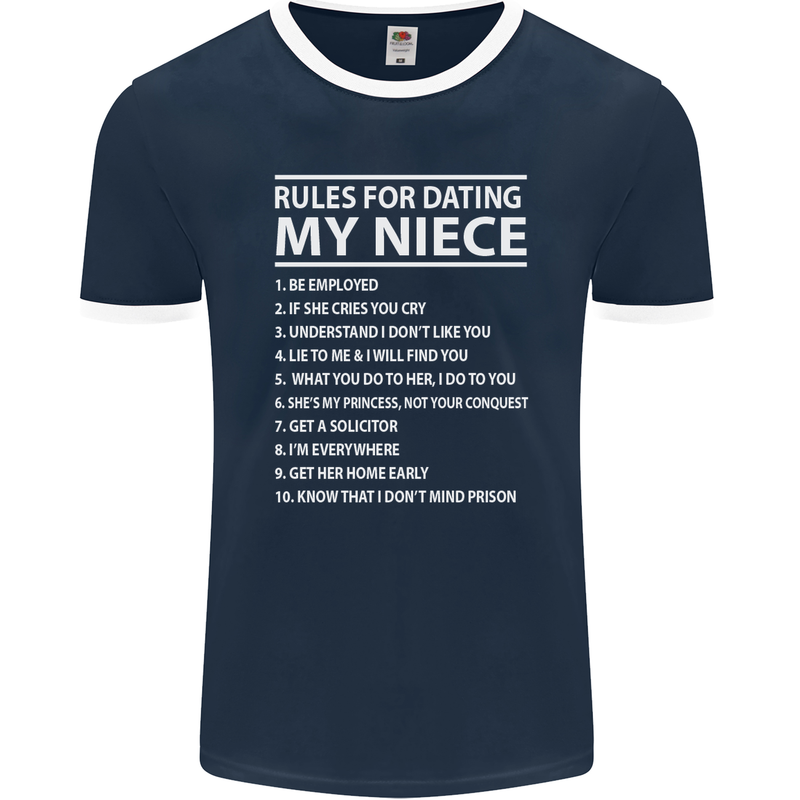 Rules for Dating My Niece Uncle's Day Funny Mens Ringer T-Shirt FotL Navy Blue/White