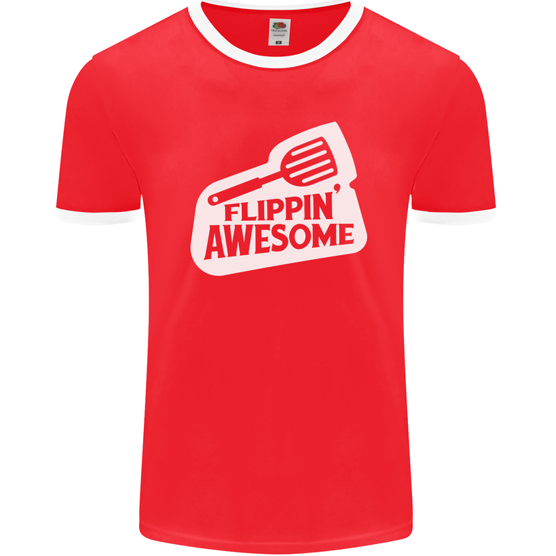 Flipping Awesome Funny Chef BBQ Fathers Day Mens Ringer T-Shirt FotL Red/White