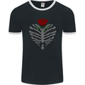 Rib Cage & Rose Gothic Heavy Metal Biker Mens Ringer T-Shirt FotL Black/White